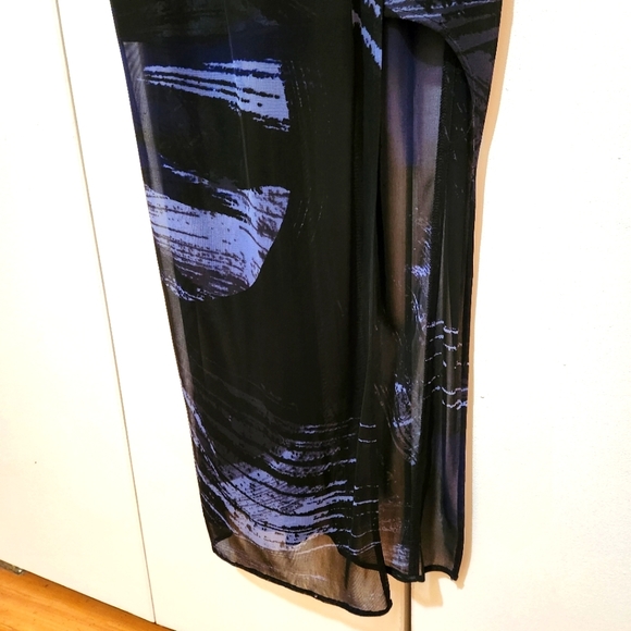 NWT Black and blue maxi dress with sheer top layer and side slit. Built in slip. - Picture 6 of 9